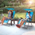 Folding Recliner Lounge Chair with Shade Canopy Cup Holder - Gallery View 29 of 46