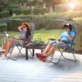 Folding Recliner Lounge Chair with Shade Canopy Cup Holder - Gallery View 20 of 46