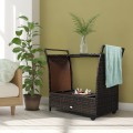 Patio Rattan Bar Serving Cart with Glass Top and Handle - Gallery View 2 of 12