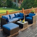 6 Pieces Patio Rattan Furniture Set with Sectional Cushion - Gallery View 21 of 62