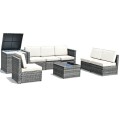 8 Piece Wicker Sofa Rattan Dining Set Patio Furniture with Storage Table - Gallery View 22 of 65