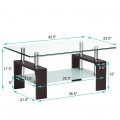 Rectangular Tempered Glass Coffee Table with Shelf - Gallery View 13 of 27