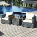 3 Pieces Patio Rattan Furniture Bistro Sofa Set with Cushioned - Gallery View 45 of 61