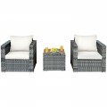 3 Pieces Patio Rattan Furniture Bistro Sofa Set with Cushioned - Gallery View 47 of 61