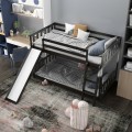 Twin Over Twin Bunk Wooden Low Bed with Slide Ladder for Kids - Gallery View 19 of 35