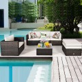 6 Pieces Patio Rattan Furniture Set with Sectional Cushion - Gallery View 51 of 62