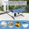 Hammock Chair Stand Set Cotton Swing with Pillow Cup Holder Indoor Outdoor - Gallery View 5 of 15