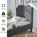 Linen Twin Upholstered Platform Bed with Frame Headboard Mattress Foundation - Gallery View 2 of 12