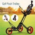 3 Wheel Folding Golf Push Cart with Brake Scoreboard Adjustable Handle - Gallery View 2 of 47