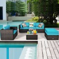 6 Pieces Patio Rattan Furniture Set with Sectional Cushion - Gallery View 27 of 62