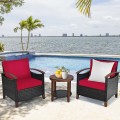 3 Pieces Solid Wood Frame Patio Rattan Furniture Set - Gallery View 30 of 48