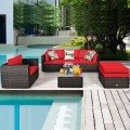 6 Pieces Patio Rattan Furniture Set with Sectional Cushion - Gallery View 1 of 62