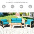 4 Pieces Acacia Outdoor Patio Wood Sofa Set with Cushions - Gallery View 34 of 43