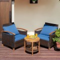 3 Pieces Solid Wood Frame Patio Rattan Furniture Set - Gallery View 20 of 48