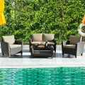 Outdoor 4 Pieces Patio Rattan Furniture Set - Gallery View 2 of 12