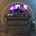 Pneumatic Height Adjustable Gaming Desk T Shaped Game Station with Power Strip Tray - Gallery View 3 of 12