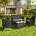 4 Pieces Comfortable Outdoor Rattan Sofa Set with Table - Gallery View 50 of 80