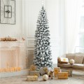 7.5 Feet Unlit Hinged Snow Flocked Artificial Pencil Christmas Tree with 641 Tips - Gallery View 1 of 9