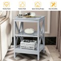 3-Tier Nightstand End Table with X Design Storage