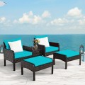 5 Pieces Patio Rattan Sofa Ottoman Furniture Set with Cushions - Gallery View 33 of 46