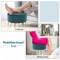 Round Velvet Ottoman Footrest Stool Side Table Dressing Chair with Metal Legs - Gallery View 23 of 29