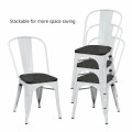 4 Pieces Tolix Style Metal Dining Chairs with Stackable Wood Seat - Gallery View 16 of 23