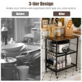 3-Tier Kitchen Serving Cart Utility Standing Microwave Rack with Hooks - Gallery View 5 of 12