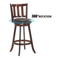 Set of 2 Wood Swivel Counter Height Dining Pub Bar Stools with PVC Cushioned Seat - Gallery View 17 of 20