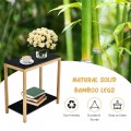 Bamboo Side Table 2-Tier Sofa End Console Table with Storage Shelf Felt Pad for Bedroom - Gallery View 11 of 13