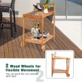 2-Tier Acacia Rolling Kitchen Trolley Cart