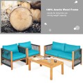 4 Pieces Acacia Outdoor Patio Wood Sofa Set with Cushions - Gallery View 37 of 43