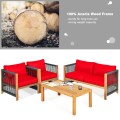 4 Pieces Acacia Outdoor Patio Wood Sofa Set with Cushions - Gallery View 20 of 43