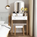 Vanity Table Set with Cushioned Stool and Large Mirror - Gallery View 3 of 12
