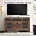 Wooden Retro TV Stand with Drawers and Tempered Glass Doors - Gallery View 11 of 12