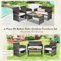 4 Pieces Patio Rattan Furniture Set with Glass Table and Loveseat - Gallery View 8 of 50