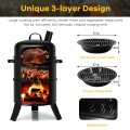 3-in-1 Portable Round Charcoal Smoker BBQ Grill Built-in Thermometer - Gallery View 3 of 15