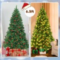 6.5 Feet Pre-lit Hinged Christmas Tree with LED Lights - Gallery View 10 of 12