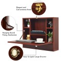 Wall Mounted Folding Laptop Desk Hideaway Storage with Drawer