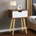 End Side Storage Drawer Nightstand with Solid Wooden Leg - Gallery View 7 of 12