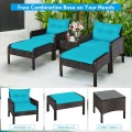 5 Pieces Patio Rattan Sofa Ottoman Furniture Set with Cushions - Gallery View 29 of 46