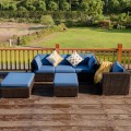 6 Pieces Patio Rattan Furniture Set with Sectional Cushion - Gallery View 23 of 62