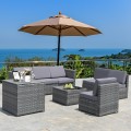 8 Piece Wicker Sofa Rattan Dining Set Patio Furniture with Storage Table - Gallery View 6 of 65