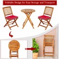 3 Pieces Patio Folding Wooden Bistro Set Cushioned Chair - Gallery View 28 of 35