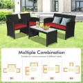 4 Pieces Wicker Conversation Furniture Set Patio Sofa and Table Set - Gallery View 35 of 36