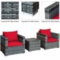 3 Pieces Patio Rattan Furniture Bistro Sofa Set with Cushioned - Gallery View 37 of 61