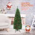 4.5 Feet Pre-lit Hinged Pencil Christmas Tree with Pine Cones Red Berries and 150 Lights - Gallery View 5 of 12