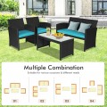 4 Pieces Wicker Conversation Furniture Set Patio Sofa and Table Set - Gallery View 26 of 36