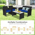 4 Pieces Wicker Conversation Furniture Set Patio Sofa and Table Set - Gallery View 17 of 36