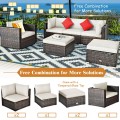 6 Pieces Patio Rattan Furniture Set with Sectional Cushion - Gallery View 52 of 62