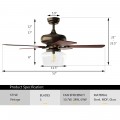 52 Inch Vintage Ceiling Fan Light with Remote Control Reversible Blades